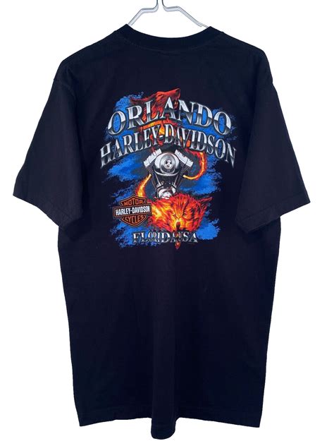 Harley Davidson Orlando Florida Shirt Flaming Wolf Bl… - Gem