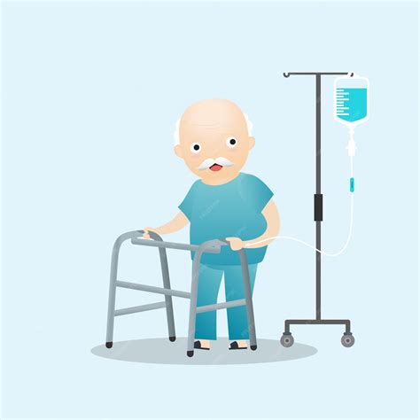 Premium Vector | Patient standing with intravenous saline solution.