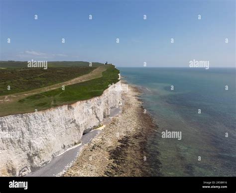 A scenic aerial view of the Seven Sisters Cliff overlooking the expanse ...