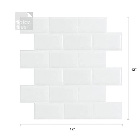 Tic Tac Tiles Subway White 12-in x 12-in Glossy PVC Brick Subway Peel ...