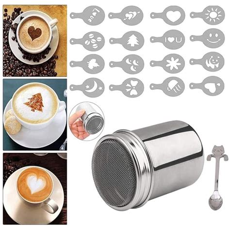 Buy Coffee Decorating Stencils, Chocolate Shaker with Lid Stainless ...