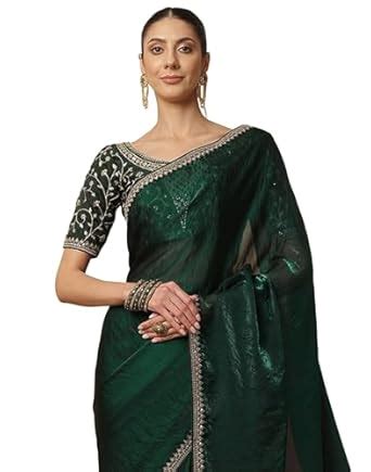 Buy SIRIL Women's Tissue Silk Sequence Embroidery Lace Border Saree ...