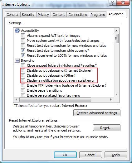 Image result for Disable Script Debugging