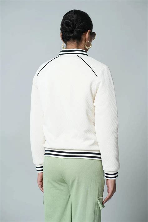 Buy Fort Collins Women's White Quilted Varsity Collar Jacket Online in ...