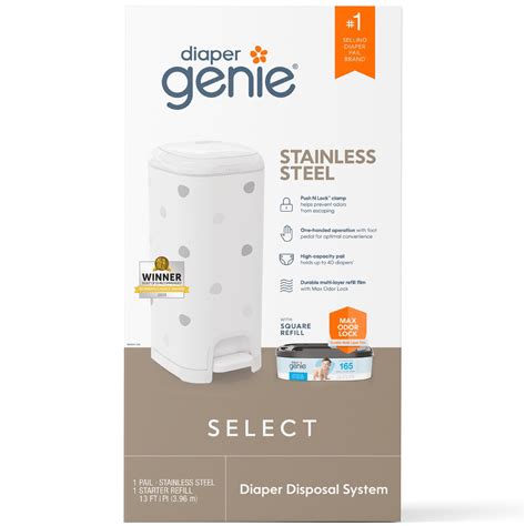 Diaper Genie Select Pail, Polkadot, Stainless Steel,1 Diaper Pail,1 ...