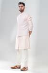 Buy Pink Silk, Cotton Embroidery Trellis Bundi Kurta Set For Men by ...
