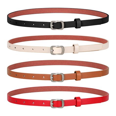 SUOSDEY Skinny Women Slim Leather Belt Silver Buckle Ladies Thin Waist ...