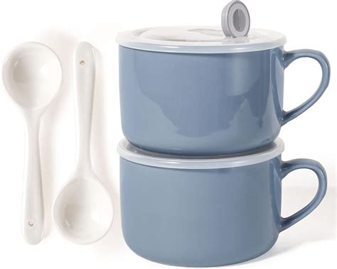 Amazon.com | Wareland Soup Bowls with Handles & Spoons, 30oz Ceramic ...