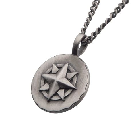 Buy Gunmetal Stainless Steel Compass Medallion Pendant with Chain ...