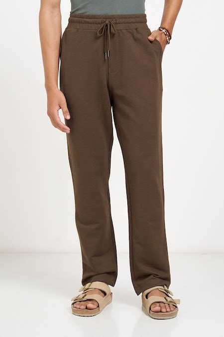 Brown Textured Ankle Length Casual Men Regular Fit Casual Trousers ...