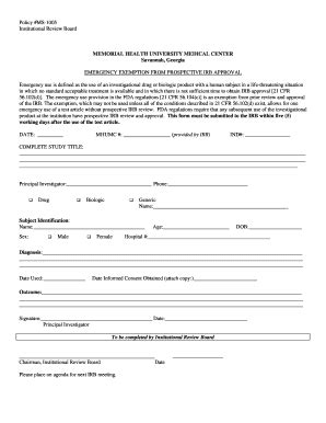 Fillable Online MEMORIAL HEALTH UNIVERSITY MEDICAL CENTER Savannah ...