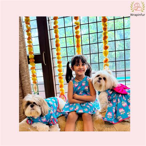 Blue Lotus Desi Kid Frock | Dog Kurta - Twinning Set – Wrapinfur