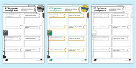 PE Equipment Scavenger Hunt Worksheet (teacher made)
