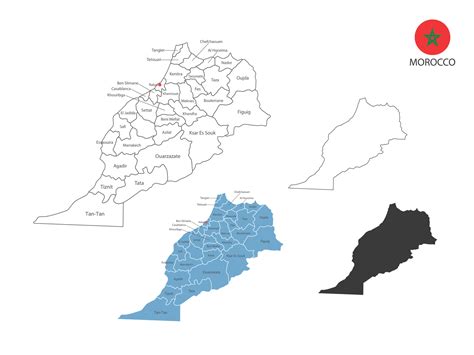 4 style of Morocco map vector illustration have all province and mark the capital city of ...