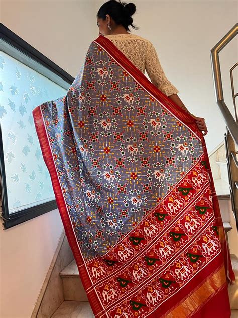 Silver grey navratan double ikat patan patola saree – sohumsutras