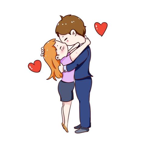 手绘卡通风格拥抱在一起接吻的情侣情人节图片免抠素材 - 设计盒子