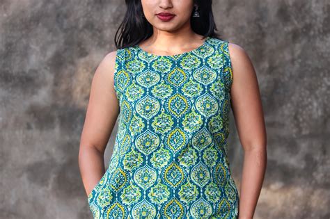 Green Sleeveless Cotton Kurti for Women | Bimba Studio