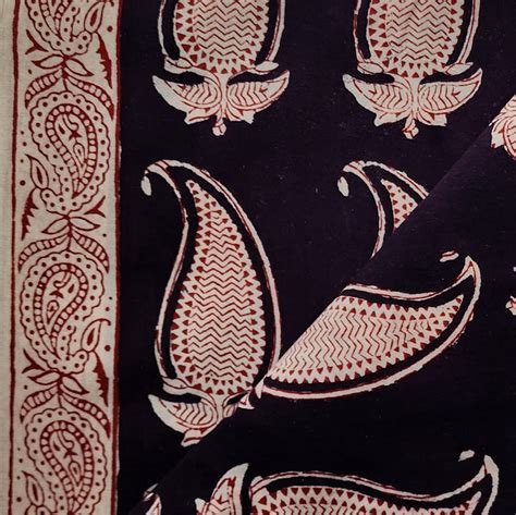 Pure Cotton Bagh Rust Black With White Kairi Motif With Border Design ...
