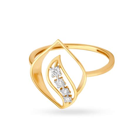 Minimalist Leafy Diamond Adorned Gold Finger Ring