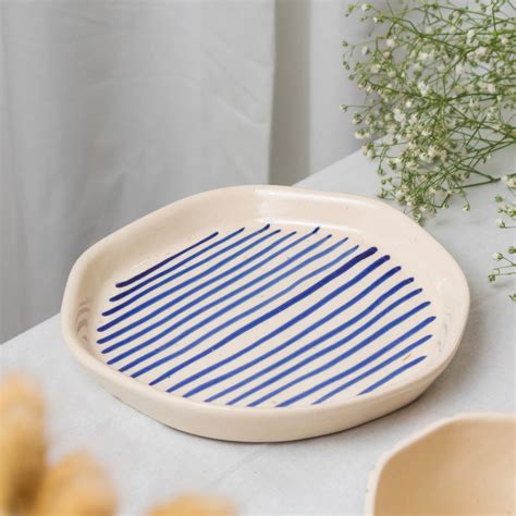 Blue Striped Ceramic Plate – Native Apothecary