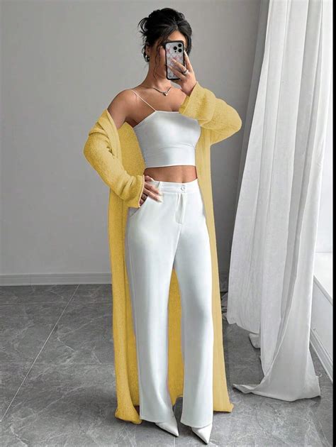 Rafferiza Oversized Knee-Length Solid Color Knitted Cardigan | SHEIN USA