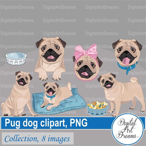 Pug Clipart Dog Clipart Pugs Dog Breed Digital Artwork - Etsy