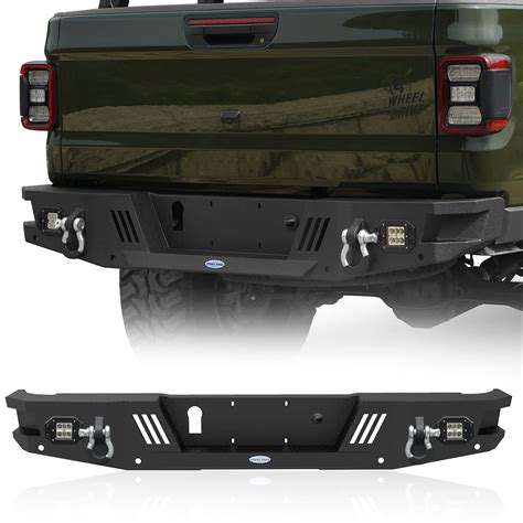 Buy Hooke Road Heavy Duty Rear Bumper w/LED Lights & D-Rings for Jeep ...