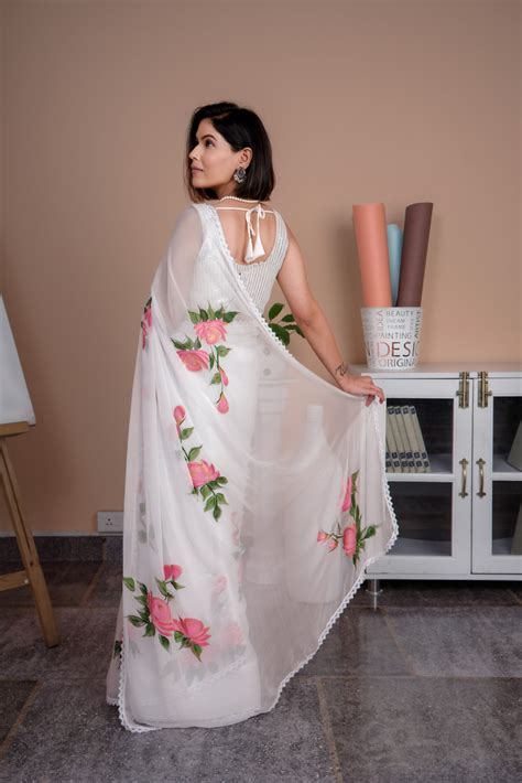Sarees hand painted with organic colors on natural fabrics. | Ivory ...