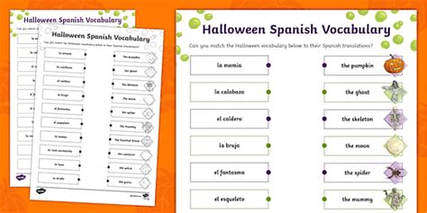 👉 Halloween Spanish Vocabulary Matching Worksheet