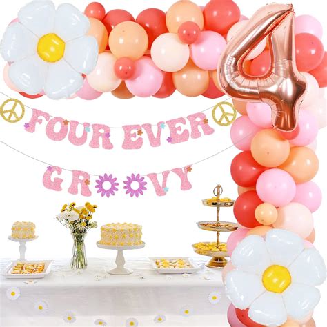 Buy Groovy 4th Birthday Decorations, Boho Balloon Garland Arch Kit with ...