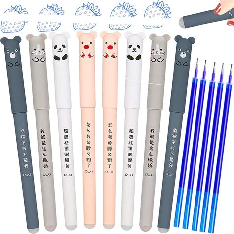 Artbiu 8 Blue Erasable Pens, 0.35mm Rub Out Pens With Eraser, Erasable ...