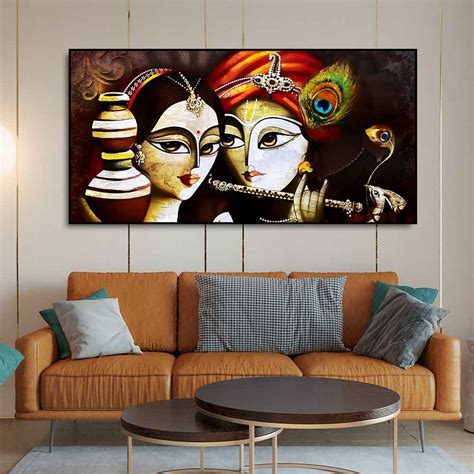 Radha Krishna With Flute Canvas Wall Painting – Homcraft
