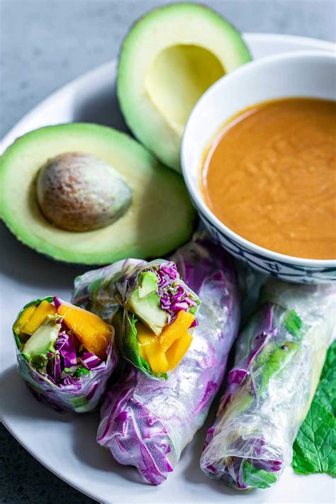 Mango Avocado Summer Rolls with Peanut Sauce - Savory Simple
