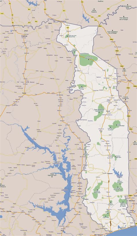 Large road map of Togo with cities and national parks | Togo | Africa | Mapsland | Maps of the World