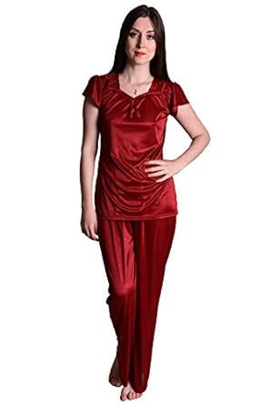 Senslife Women's Soft and Smooth Satin Solid Nightwear Cap Sleeve Night ...