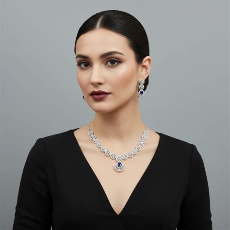 Royal Blue Pushpanjali American Diamond Necklace set – Sampatprada