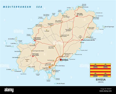 Vector road map of the Spanish Mediterranean Sea Eivissa with flag.eps ...