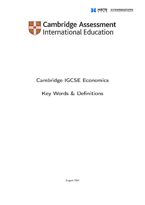 Cambridge IGCSE Economics: Key Terms and Definitions Overview - Studocu