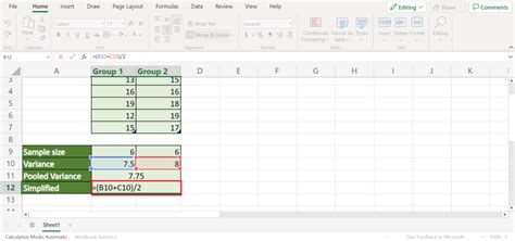 Image result for Pooled Variance Excel