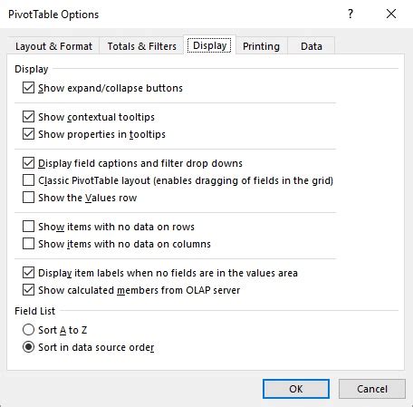Image result for PivotTable Options