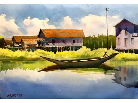 The Selfless | Rural Landscape | Watercolor Painting by Abhijeet Bahadure | Exotic India Art