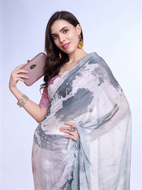 Buy Grey Poly Chiffon Festival Saree With Blouse Piece 22758 Online ...