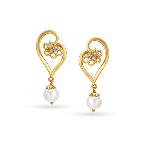 Heart Motif Pearl Gold Drop Earrings