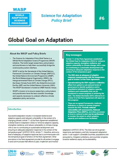 Global Goal on Adaptation - Science for Adaptation Policy Brief #6 | UNEP - UN Environment Programme