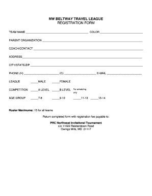 Fillable Online NW BELTWAY TRAVEL LEAGUE REGISTRATION FORM Fax Email ...