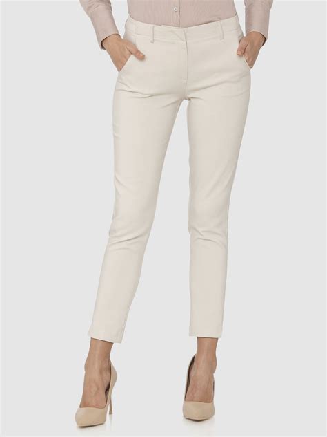Buy Beige Mid Rise Ankle Length Slim Fit Pants Online In India.