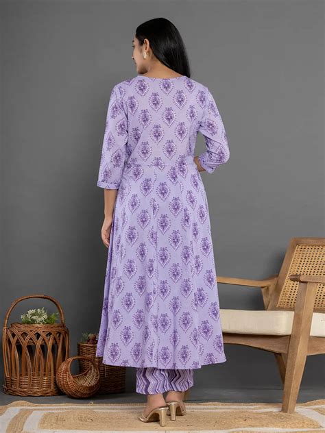 Purple Cotton Ethnic Motifs Kurta Duppta Set – Yufta Store