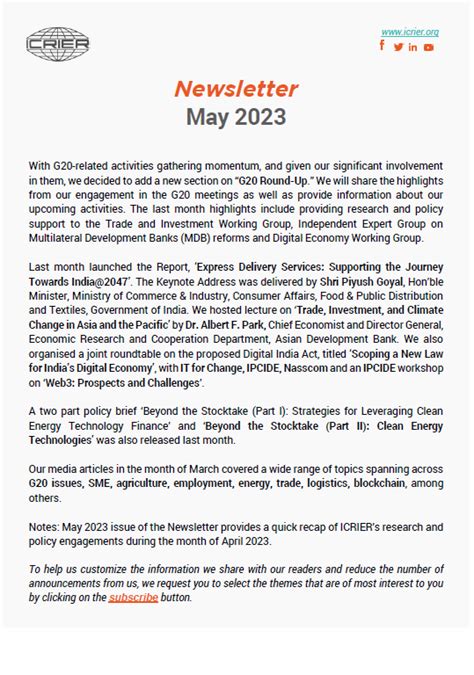 Newsletter | Vol. VII, Issue 5 - ICRIER
