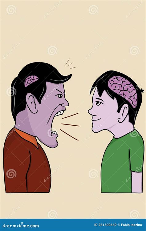 Man With Small Brain Yells At Quiet Man With Big Brain Stock Image | CartoonDealer.com #261500569
