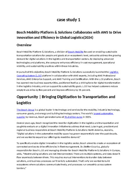 Case study topics - ACTIVITY FOR CLOUD COMPUTING - case study 1 Bosch ...